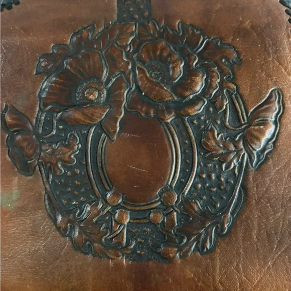 Brown Leather Floral Embossed Handbag hand tooled - Picture 7 of 9